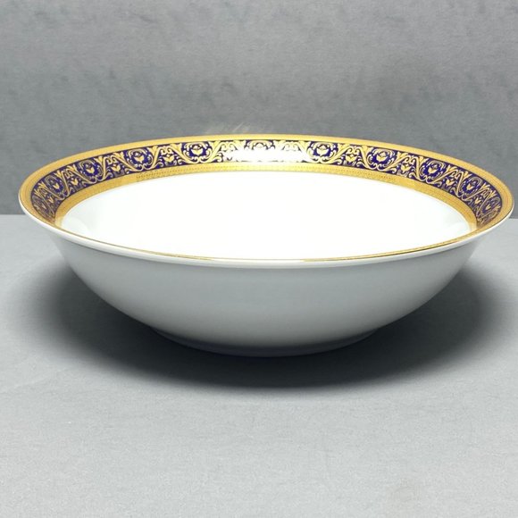 Vintage Sorelle 9" Round Vegetable Bowl SZE1 Cobalt Blue Band Gold Scrolls - Picture 2 of 9